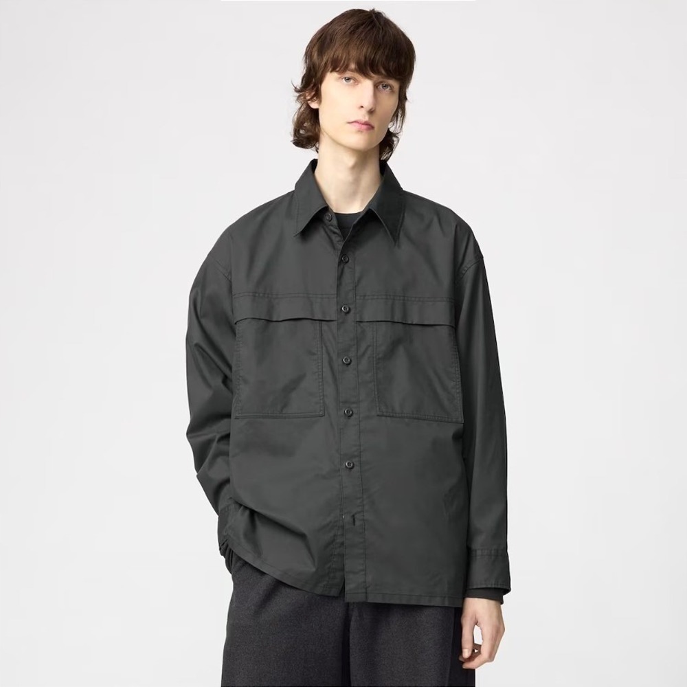 Lemaire Uniqlo U Nylon Utility Oversize Shirt Unisex Small Pockets Cotton Pocket
